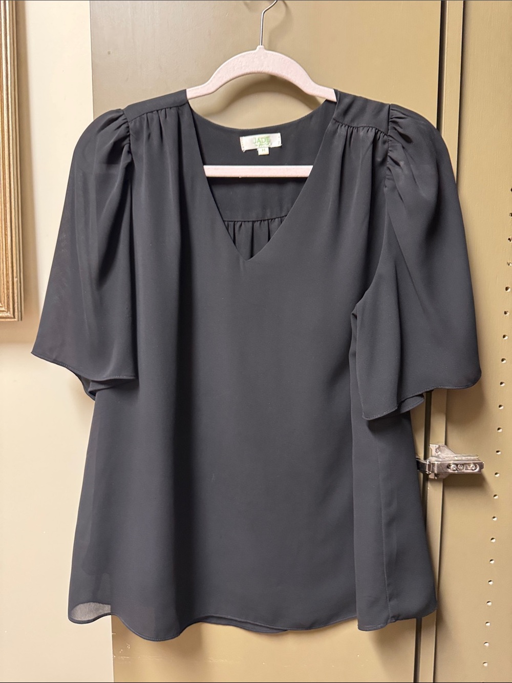 Jade Black V-Neck Puff Sleeve Blouse